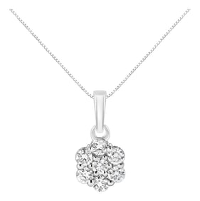 14KT White Gold 1/2 cttw Diamond Floral Cluster Pendant Necklace