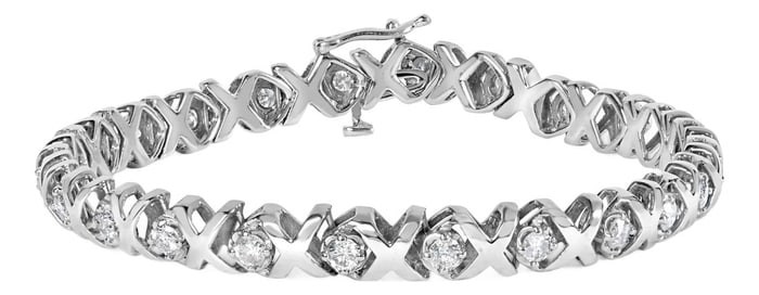 10k White Gold 2.00 Cttw Round-Cut Diamond "XOXO" Link 7" Bracelet (I-J Color, I2-I3 Clarity)