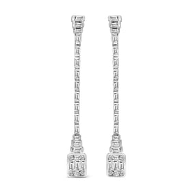 14K White Gold 1 1/2 Cttw Baguette Diamond Composite Mosaic 2" Inch Drop Earrings (E-F Color, VS1-VS