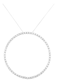 .925 Sterling Silver 5.0 Cttw Prong Set Round-cut Diamond Open Circle Hoop 18" Pendant Necklace