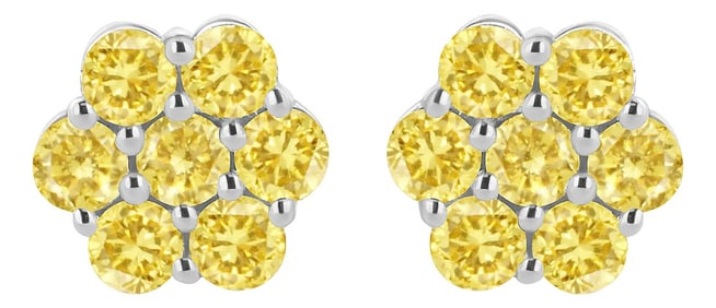 .925 Sterling Silver 1/4 Cttw Treated Yellow Diamond Floral Stud Earrings