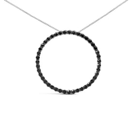 .925 Sterling Silver 3.0 Cttw Black Diamond Open Hoop Circle 18" Pendant Necklace (Black Color, I2-I