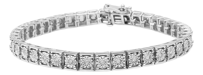 .925 Sterling Silver 1/4 Cttw Diamond Link Bracelet - Size 7.25"
