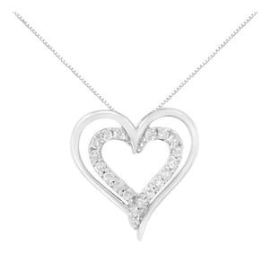 .925 Sterling Silver 1/4 cttw Diamond Open Double Heart 18" Pendant Necklace