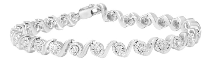 .925 Sterling Silver 1/2 Cttw Round Diamond Halo S-Link Bracelet - 7.25"