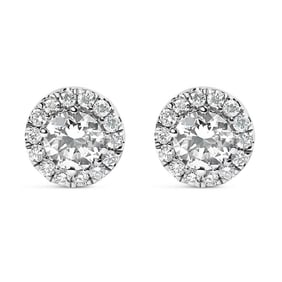 14K White Gold 1.0 Cttw Round Lab-Grown Diamond Halo Stud Earrings (F-G Color, VS2-SI1 Clarity)