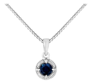 .925 Sterling Silver 3/4 Cttw Treated Blue Diamond Solitaire 18" Milgrain Pendant Necklace
