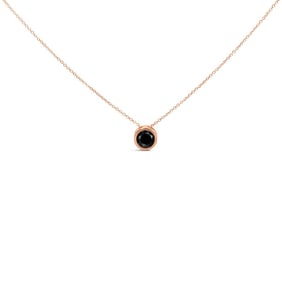 14K Rose Gold 4.0 Cttw Bezel-Set Black Round Diamond Solitaire Pendant Necklace (Black Color, I2-I3 
