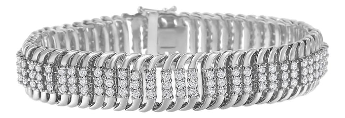 14K White Gold 5.0 Cttw Round Brilliant Cut Diamond 7" S Wave Serpentine Tennis Bracelet