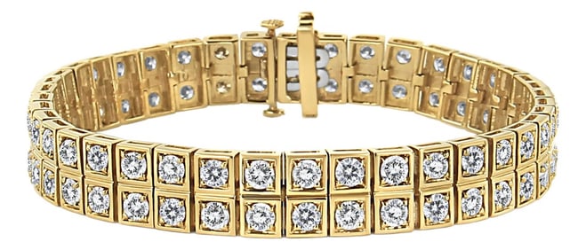 10K Yellow Gold 8.00 Cttw Round-Cut Diamond Two Row Square Link Tennis Bracelet - 7.25" Inches