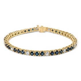 18K Yellow Gold Alternating 1 1/5 Cttw Diamond and 3X3 MM Blue Sapphire Tennis Bracelet (G-H Color, 
