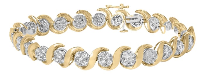 10K Yellow Gold 4.00 Cttw Round-Cut Diamond Floral Link 7.5" Bracelet (H-I Color, I2-I3 Clarity)