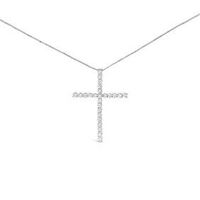 14K White Gold 2.0 Cttw Lab Grown Diamond Cross 18" Inch Pendant Necklace (F-G Color, VS2-SI1 Clarit