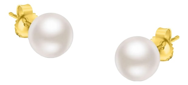 14K Yellow Gold Round White 6.0-6.5MM Saltwater Akoya Cultured Pearl Stud Earrings AAA+ Quality