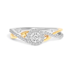 14K Yellow Gold Plated .925 Sterling Silver 1/4 Cttw Diamond Bypass and Halo Promise Ring (I-J Color
