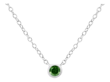 .925 Sterling Silver 1/10 Cttw Green Diamond Suspended Bezel-Set Solitaire 16"-18" Adjustable Pendan