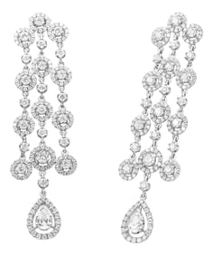 18K White Gold 4 3/4 Cttw Diamond Double Teardrop Waterfall Dangle Earrings (H-I Color, VS1-VS2 Clar