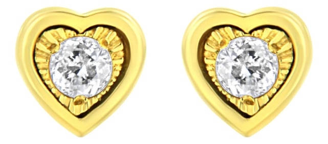 10K Yellow Gold Plated .925 Sterling Silver 1/10 Cttw Miracle-Set Diamond Heart Shape Stud Earrings