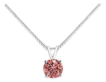 10K White Gold 1/2 Cttw Round Brilliant Cut Lab Grown Pink Diamond 4-Prong Solitaire Pendant Necklac