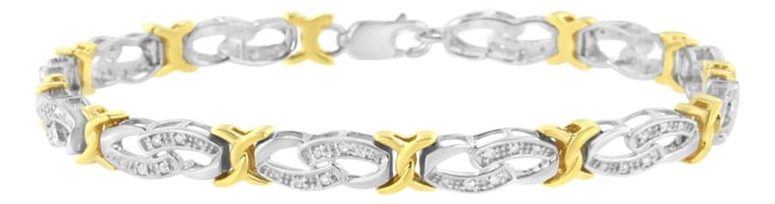 10k Yellow Gold Plated Sterling Silver 1/4 cttw Diamond Infinity and X Link Bracelet - Size 7.25"