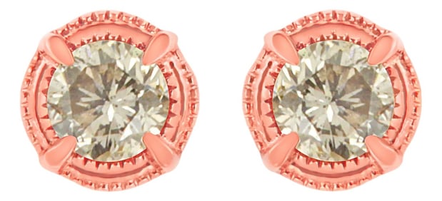 14K Rose Gold Plated .925 Sterling Silver 1.0 Cttw Round Brilliant Cut Diamond Solitaire Milgrain St