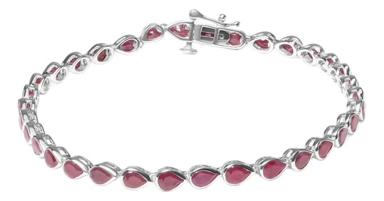 .925 Sterling Silver Bezel Set Pear Shaped Lab Created Pink Ruby Link Bracelet - Size 7.25"