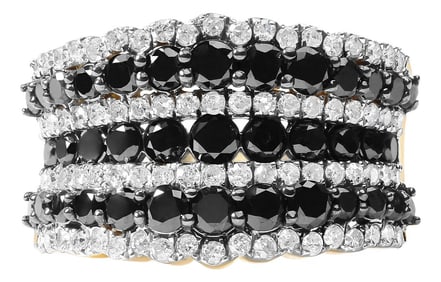 14K Yellow Gold Plated .925 Sterling Silver 1 3/4 Cttw Treated Black and White Alternating Diamond M
