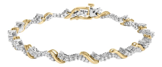 10K Yellow and White Gold 2.00 Cttw Diamond "S" Link 7" Bracelet (H-I Color, I2-I3 Clarity)