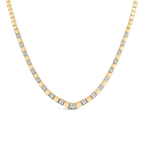 14K Yellow Gold 4/5 Cttw Diamond Cluster and Bar Set Link 3.5 MM Chain Necklace (G-H Color, VS1-VS2 