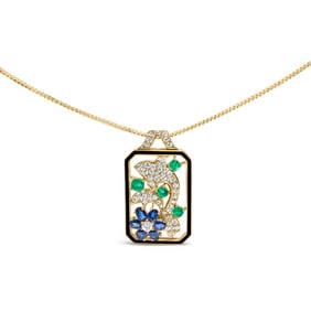 18K Yellow Gold 2 1/3 Cttw Diamond, Sapphire, and Emerald Dog Tag with Dolphin Silhouette Convertibl