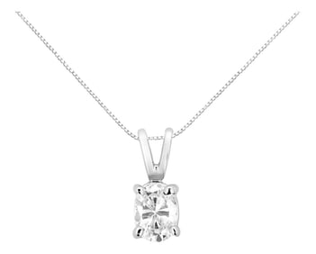 AGS Certified 14K White Gold 1/3 cttw Diamond Oval 18" Pendent Necklace
