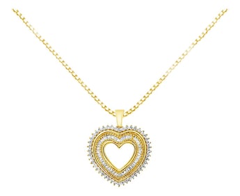 14K Yellow Gold Plated .925 Sterling Silver 1.0 Cttw Round and Baguette-Cut Diamond Composite Hearth