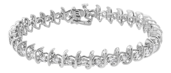 .925 Sterling Silver 1 cttw Prong-Set Diamond Link Bracelet - 7.25"