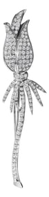 18K White Gold 1 3/5 Cttw Pave Set Diamond Tulip Brooch Pin (H-I Color, VS1-VS2 Clarity)