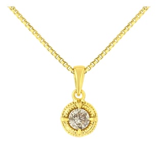 14K Yellow Gold Plated .925 Sterling Silver 1/5 Cttw Brilliant Round Cut Diamond Solitaire Milgrain 