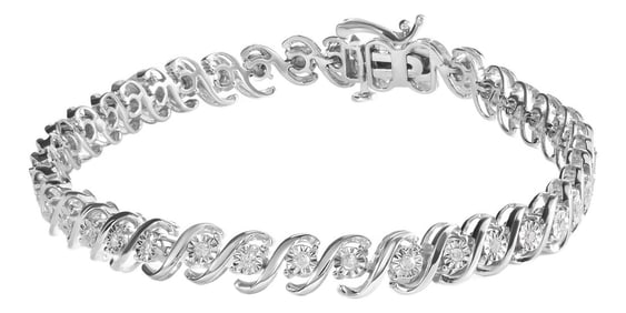 .925 Sterling Silver 1/4 Cttw Miracle Set Diamond and Beaded 7.25" Tennis Bracelet