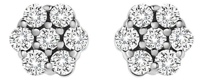 14K White Gold 1/2 Cttw Prong Set Round-Cut Diamond Flower Stud Earring