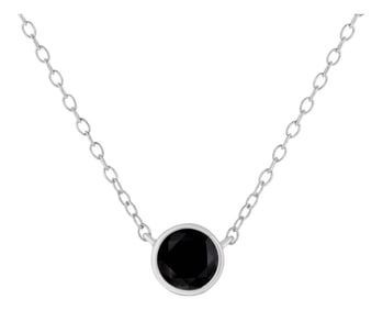 .925 Sterling Silver 1/2 Cttw Treated Black Diamond Bezel Solitaire 18" Pendant Necklace