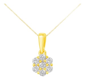 14K Yellow Gold 1/2 Cttw Prong Set, Round-Cut 7 Stone Diamond Flower 18" Pendant Necklace