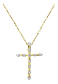 14K Yellow Gold Plated .925 Sterling Silver Miracle Set Diamond Accent Cross 18" Pendant Necklace