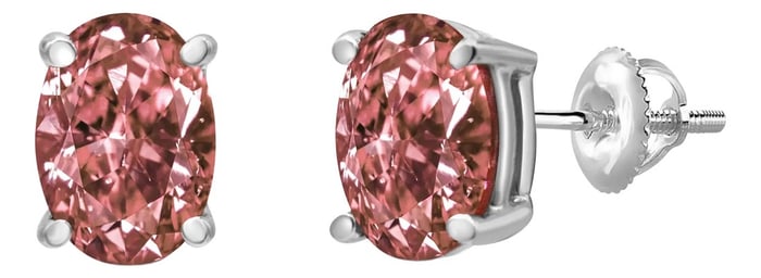 14K White Gold 1.0 Cttw Lab Grown Pink Oval 4 Prong Set Classic Diamond Solitaire Stud Earrings