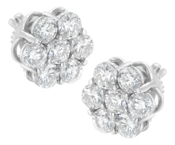 Sterling Silver 2 cttw Floral Composite 7 Stone Diamond Stud Earring