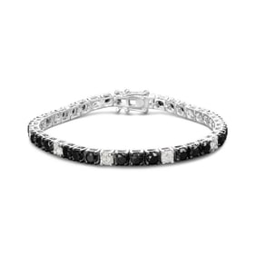 .925 Sterling Silver 12.0 Cttw Black and White Diamond Tennis Bracelet (I-J Color, I2-I3 Clarity) - 
