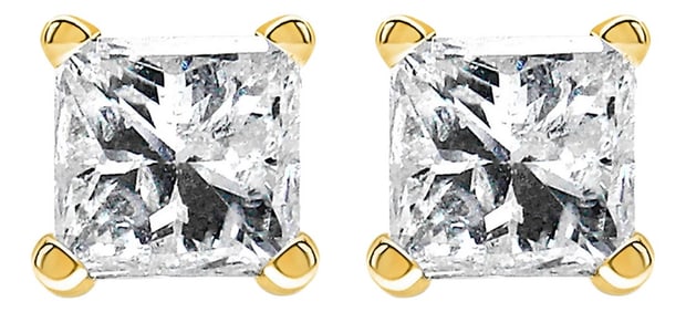IGI Certified 1/4 Cttw Princess-Cut Square Diamond 4-Prong Solitaire Stud Earrings in 14K Yellow Gol