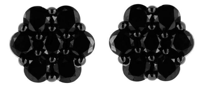 .925 Sterling Silver 1/2 Cttw Prong Set Round-Cut Treated Black Diamond Floral Cluster Stud Earring