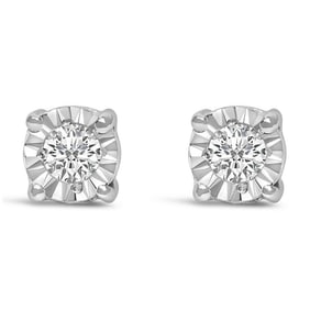 .925 Sterling Silver 1/10 Cttw Round Brilliant-Cut Lab Grown Diamond Miracle-Set Stud Earrings (F-G 