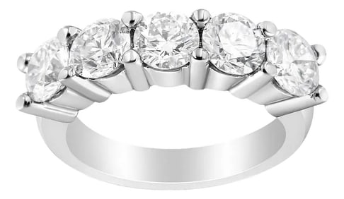 14K White Gold 3.0 Cttw Lab Grown Diamond Shared Prong Set 5 Stone Anniversary Band Ring - Ring Size