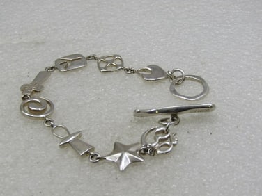 Sterling Cross, Peace Sign, Star Bracelet, RLM Studio, 7"