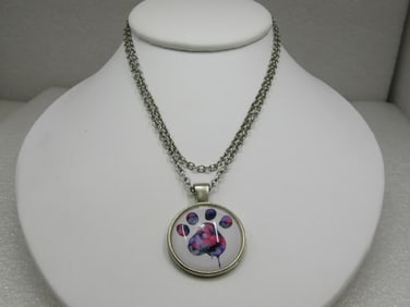 Silver Tone Dog Paw Necklace, 24", Slipover