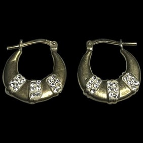 Vintage Mom Jordon Sterling Silver and 10k GF Rhinestone Textured Hoop Earrings